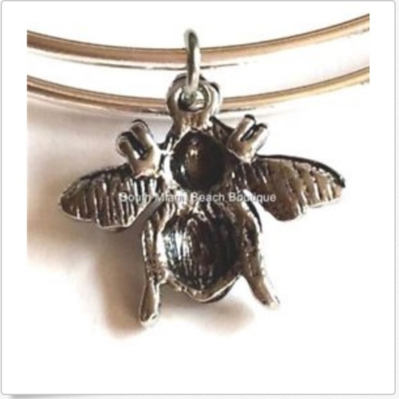 Silver Bumble Bee Crystal Wire Bracelet Bangle - Picture 6 of 8